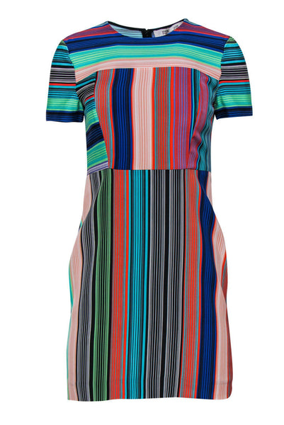 Short Sleeves Sleeves Summer Striped Print Shift Scoop Neck Hidden Back Zipper Beach Dress