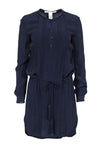 Sophisticated Summer Round Neck Pleated Drawstring Snap Closure Rayon Long Sleeves Peasant Dress