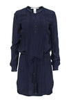 Sophisticated Pleated Drawstring Snap Closure Long Sleeves Summer Rayon Round Neck Peasant Dress