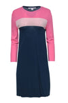 Colorblocking Stretchy Shift Long Sleeves Round Neck Dress