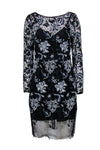 Back Zipper V Back Long Sleeves Shift Round Neck Floral Print Dress