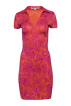 V-neck Collared Silk Short Sleeves Sleeves Fitted General Print Dress