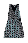V-neck Silk General Print Elasticized Waistline Plunging Neck Dress
