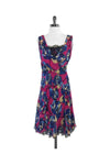 Floral Print Silk Sleeveless Lace Trim Semi Sheer Dress