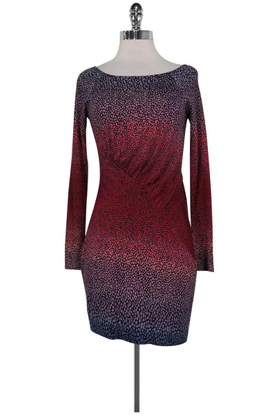 Silk Round Neck General Print Long Sleeves Gathered Above the Knee Dress