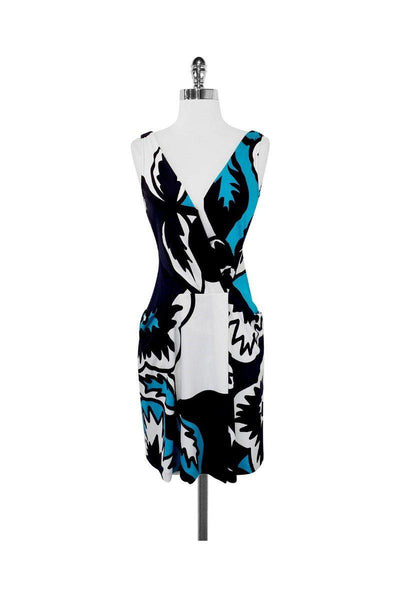 General Print Faux Wrap Draped Pocketed Stretchy Dress