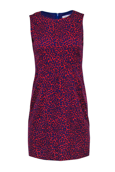 Cocktail Pocketed Hidden Back Zipper Fitted Animal Leopard Print Fit-and-Flare Round Neck Sleeveless Party Dress
