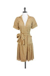 Short Sleeves Sleeves Cotton Pocketed Wrap Collared Plunging Neck Dress
