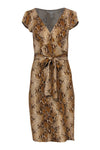 V-neck Animal Snake Print Short Sleeves Sleeves Silk Slit Wrap Dress