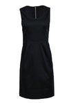 Striped Print Scoop Neck Turtleneck Sleeveless Sheath Cotton Sheath Dress/Little Black Dress