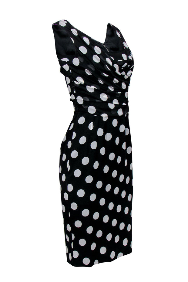 Dolce & Gabbana - Black & White Polka Dot Ruched Sleeveless Sheath Dre –  Current Boutique