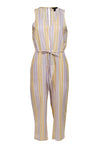 V-neck Striped Print Summer Cutout Drawstring Pocketed Sleeveless Club Dress/Jumpsuit