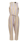 V-neck Sleeveless Striped Print Cutout Pocketed Drawstring Summer Club Dress/Jumpsuit