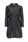 Polyester Long Sleeves Shift Pleated Snap Closure Pocketed Scoop Neck Dress