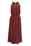 High-Neck Spaghetti Strap Viscose Belted Tie Waist Waistline Maxi Dress