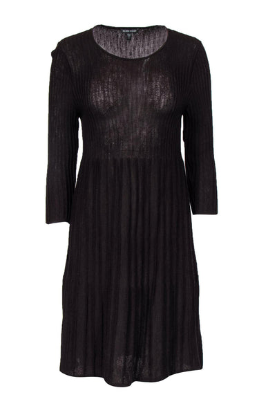 A-line Long Sleeves Scoop Neck Ribbed Dress
