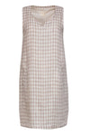 Spring Shift Linen Pocketed Checkered Gingham Print Scoop Neck Dress