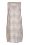 Pocketed Linen Checkered Gingham Print Scoop Neck Spring Shift Dress