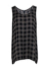 Slit Round Neck Checkered Print Sleeveless Tank Silk Tunic