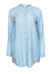Linen High-Neck Pocketed Button Front Long Sleeves Shirt Dress