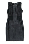 Hidden Back Zipper Sheath Scoop Neck Leather Trim Sleeveless Bandage Dress/Sheath Dress/Little Black Dress