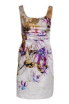 Sheath Scoop Neck Floral Print Ruched Hidden Side Zipper Sheath Dress