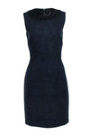 Lace Trim Sheath Round Neck Two-Toned Print Sheath Dress