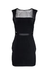 Mesh Trim Hidden Side Zipper Fitted Little Black Dress With a Ribbon