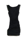 Gathered Mesh Side Zipper Round Neck Polyester Little Black Dress/Party Dress With Ruffles