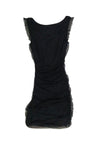 Round Neck Polyester Mesh Gathered Side Zipper Little Black Dress/Party Dress With Ruffles