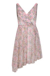 A-line V-neck Floral Print Sheer Pleated Silk Cocktail Party Dress