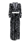 V-neck General Print Mesh Hidden Back Zipper Maxi Dress