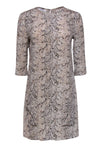 Animal Snake Print Pocketed Slit Cutout Silk Shift Round Neck Dress