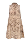 Button Front Pocketed Collared Animal Zebra Print Silk Sleeveless Shirt Dress