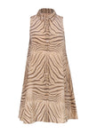 Animal Zebra Print Pocketed Button Front Silk Collared Sleeveless Shirt Dress
