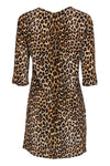 Animal Leopard Print Shift Round Neck 3/4 Sleeves Pocketed Button Closure Dress