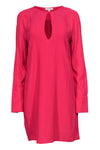 Round Neck Long Sleeves Shift Viscose Keyhole Button Front Dress
