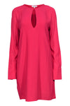 Button Front Keyhole Round Neck Shift Viscose Long Sleeves Dress