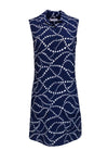 Summer Collared Geometric Print Button Front Pocketed Sleeveless Silk Beach Dress