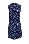 Collared Summer Button Front Pocketed Geometric Print Sleeveless Silk Beach Dress