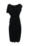 Elasticized Waistline Sleeveless Cowl Neck Grecian Belted Draped Little Black Dress/Midi Dress