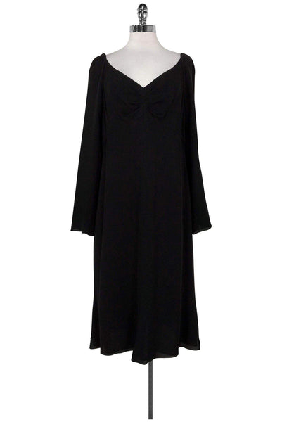 V-neck Long Sleeves Silk Gathered Hidden Back Zipper Empire Waistline Dress