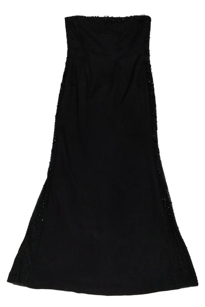 Strapless Silk Back Zipper Sequined Beaded Trim Maxi Dress