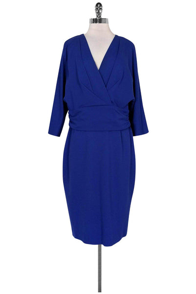 V-neck Fitted Hidden Back Zipper Faux Wrap Above the Knee Dress