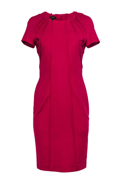 Sheath Cap Sleeves Round Neck Stretchy Pleated Sheath Dress/Midi Dress