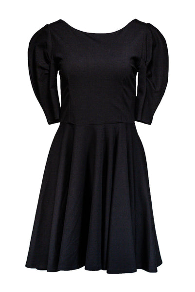A-line 3/4 Puff Sleeves Sleeves Pleated Little Black Dress