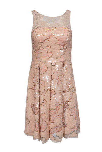A-line Pleated Illusion Sequined Cocktail Dress