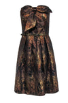 Tall Strapless Fit-and-Flare Straight Neck Floral Print Hidden Back Zipper Fitted Belted Dress With a Bow(s)