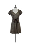 Tall A-line V-neck Cap Sleeves Elasticized Tie Waist Waistline Cutout Party Dress With Ruffles