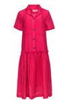 Collared Short Sleeves Sleeves Button Front Pocketed Dropped Waistline Midi Dress